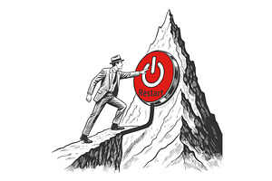 Businessman Pressing Restart Button, a Person Illustration by AlexArt