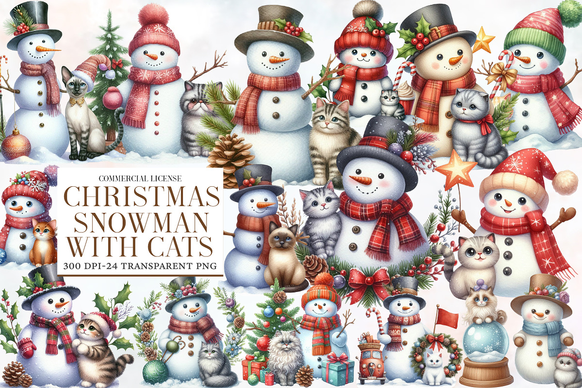 Christmas Snowman with Cats Sublimat, an Illustration by Designworld (Photo 1 of 6)