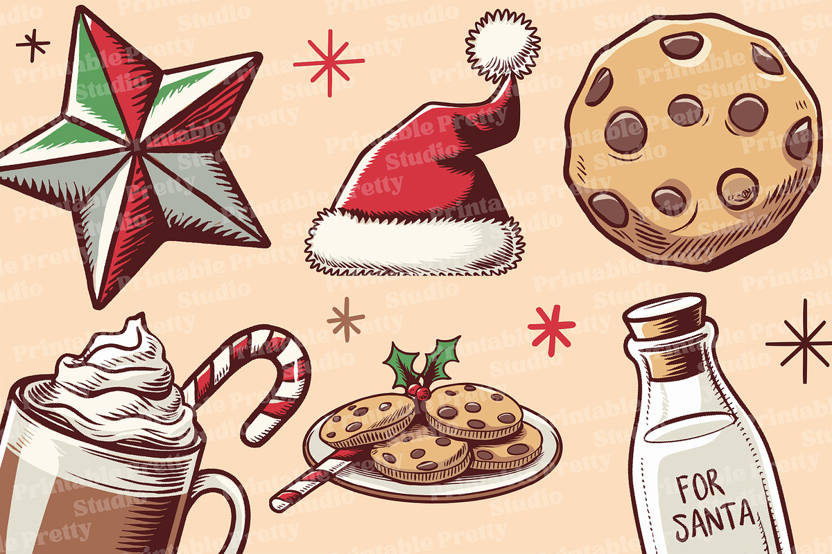 Vintage Christmas Clipart & Vector, an Illustration by Printable Pretty Studio (Photo 4 of 4)