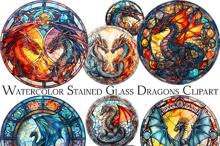 Watercolor Glass Dragons Clipart, an Object Graphic by ArtisticTimberStudio