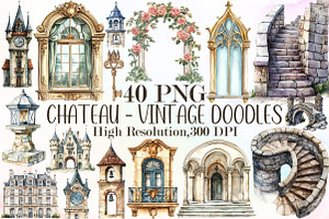 Chateau Clipart - Vintage Doodles, an Illustration by Sublimation Artist