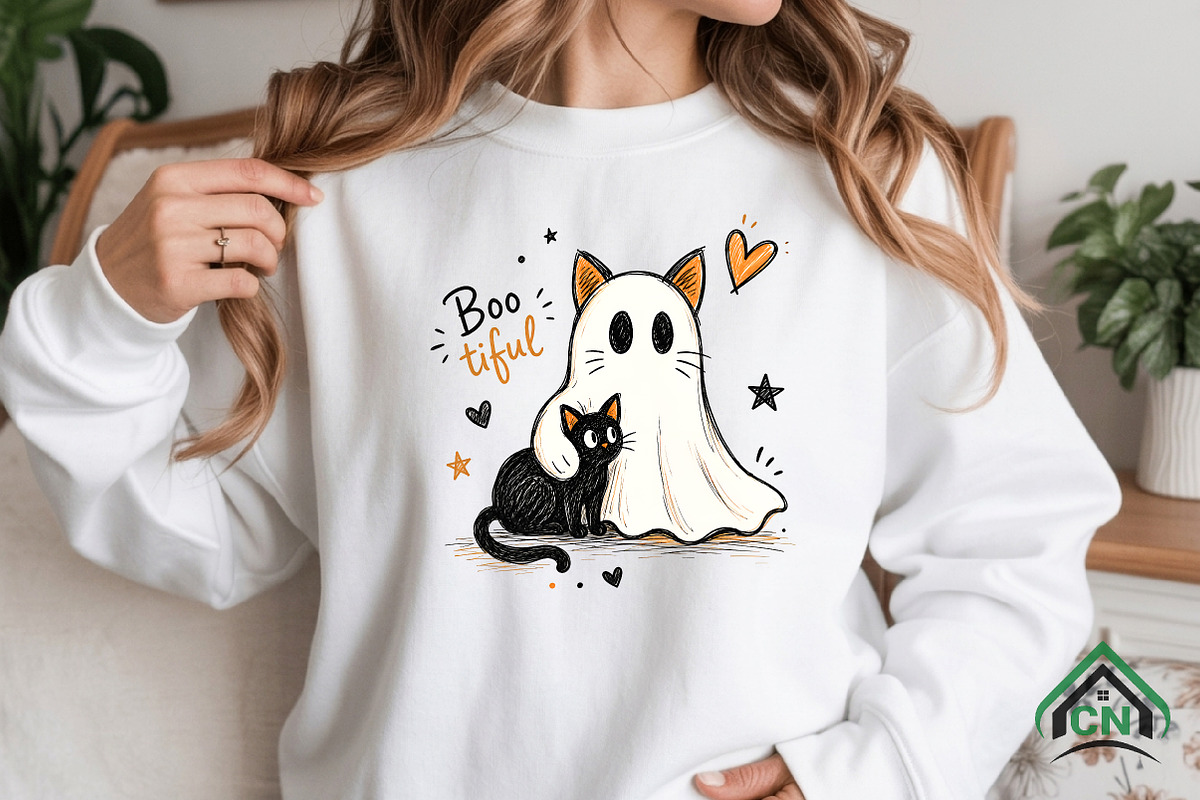 Boo Tiful Ghost Cat Halloween PNG, an Animal Illustration by Craft Nest (Photo 3 of 3)