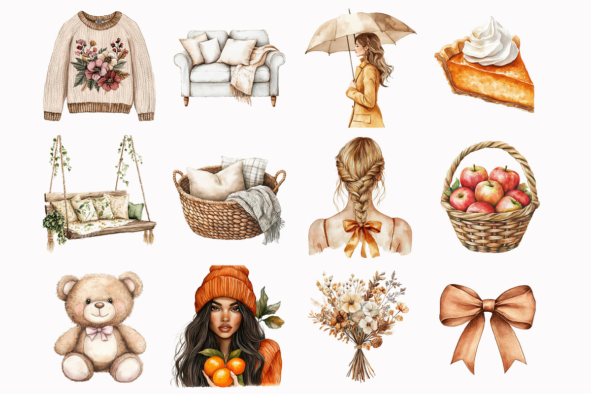 Watercolor Rustic Autumn Clipart, an Illustration by Design Market (Photo 3 of 4)