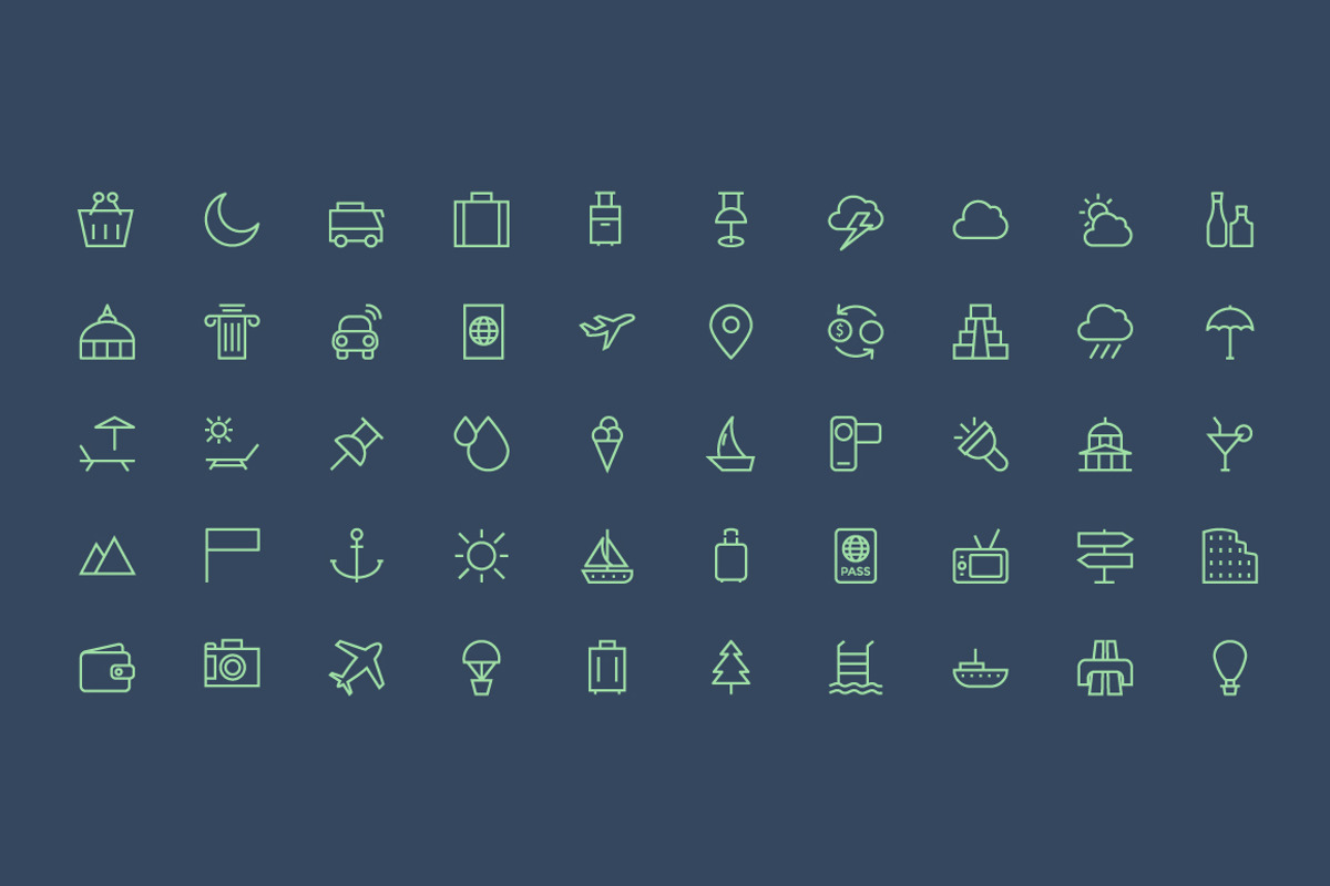100+ Tourism Outline Icons Set, an Outline Icon by Creative Stall (Photo 2 of 2)