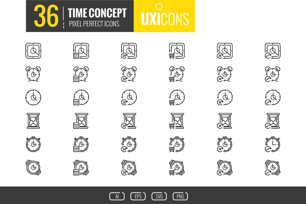 UXIcons: 36 Time concept icons, an Outline Icon by Foxyard studio