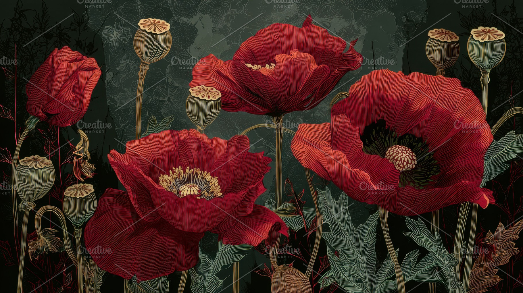 Red flowers in a dark field setting, a Photo by Beautiful things