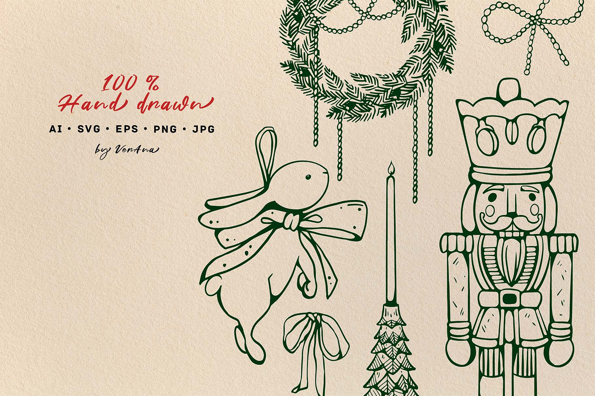 Vintage Christmas Vector Retro Set, a Seasonal Illustration by VerAna (Photo 7 of 18)