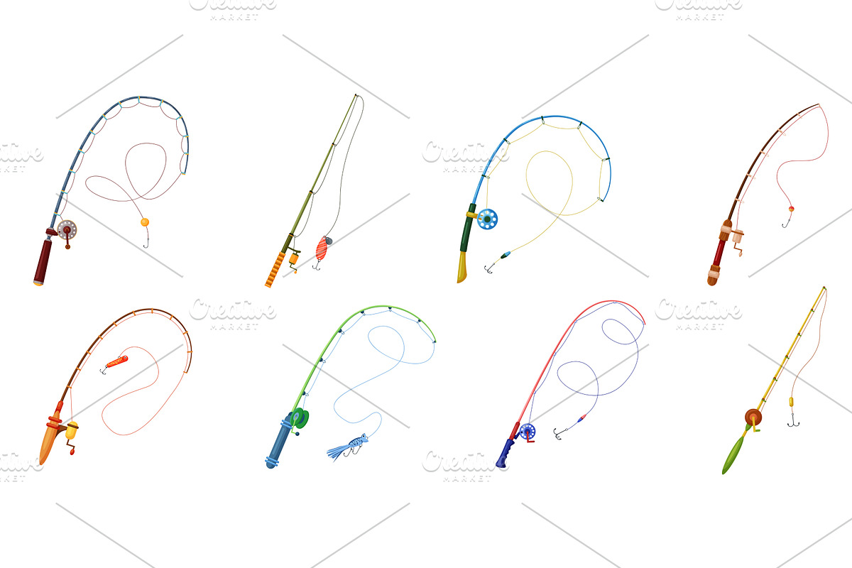 Fishing rod set. Fishing pole for, an Object Illustration by Flashvector