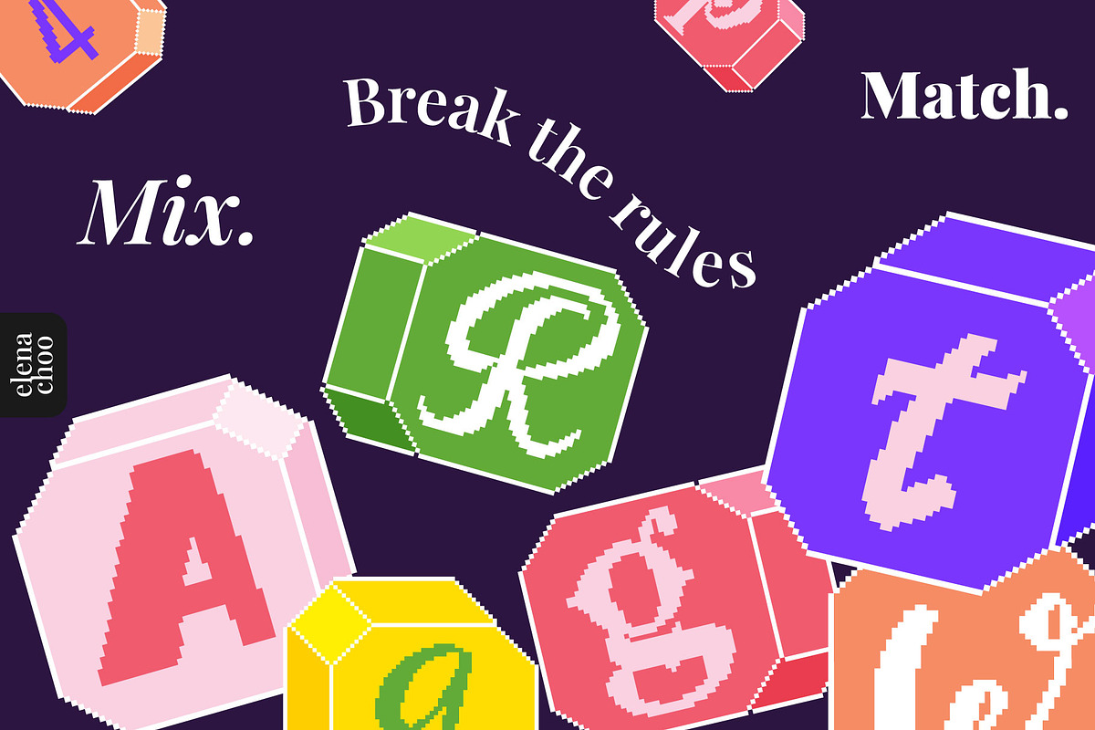 Chaos Blocks - playful pixel font, a Symbol Font by Elena Choo (Photo 4 of 12)