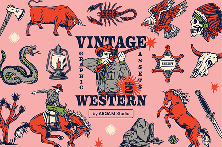 Vintage Western Graphic Assets Vol.2, an Illustration by ARQAM Studio