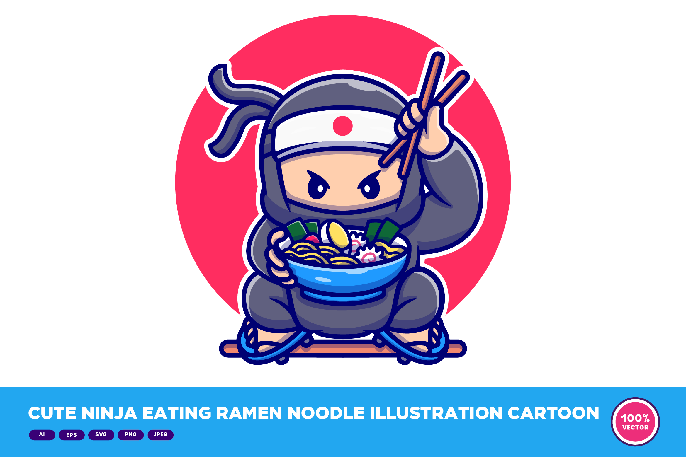 Cute Ninja Eating Ramen Noodle | People Illustrations ~ Creative Market