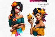 La Catrina Day of the dead Clipart 4, a Seasonal Illustration by ThatsDesignArt (Thumbnail 8 of 10)