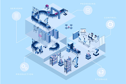 Automated Factory Isometric Concept, a Technology Illustration by alexdndz