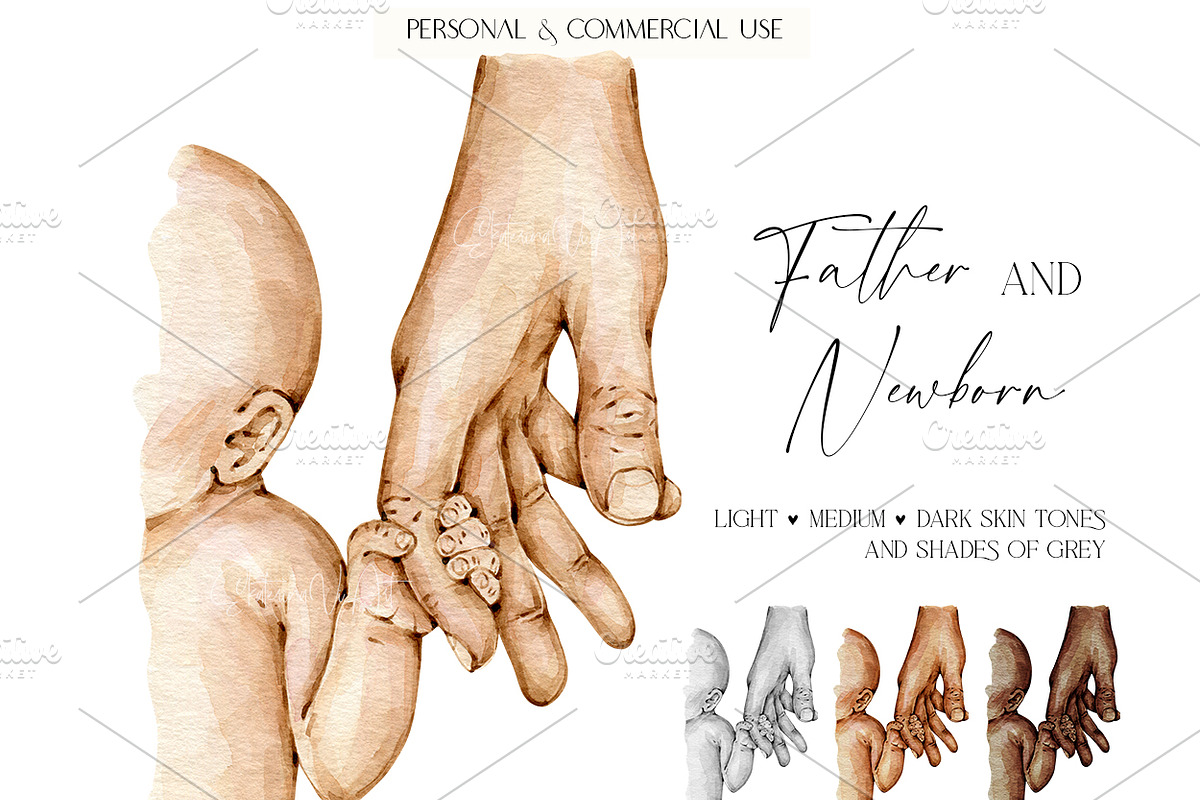 Father and Newborn | Holding Hands, an Illustration by EkaterinaViArt (Photo 1 of 5)
