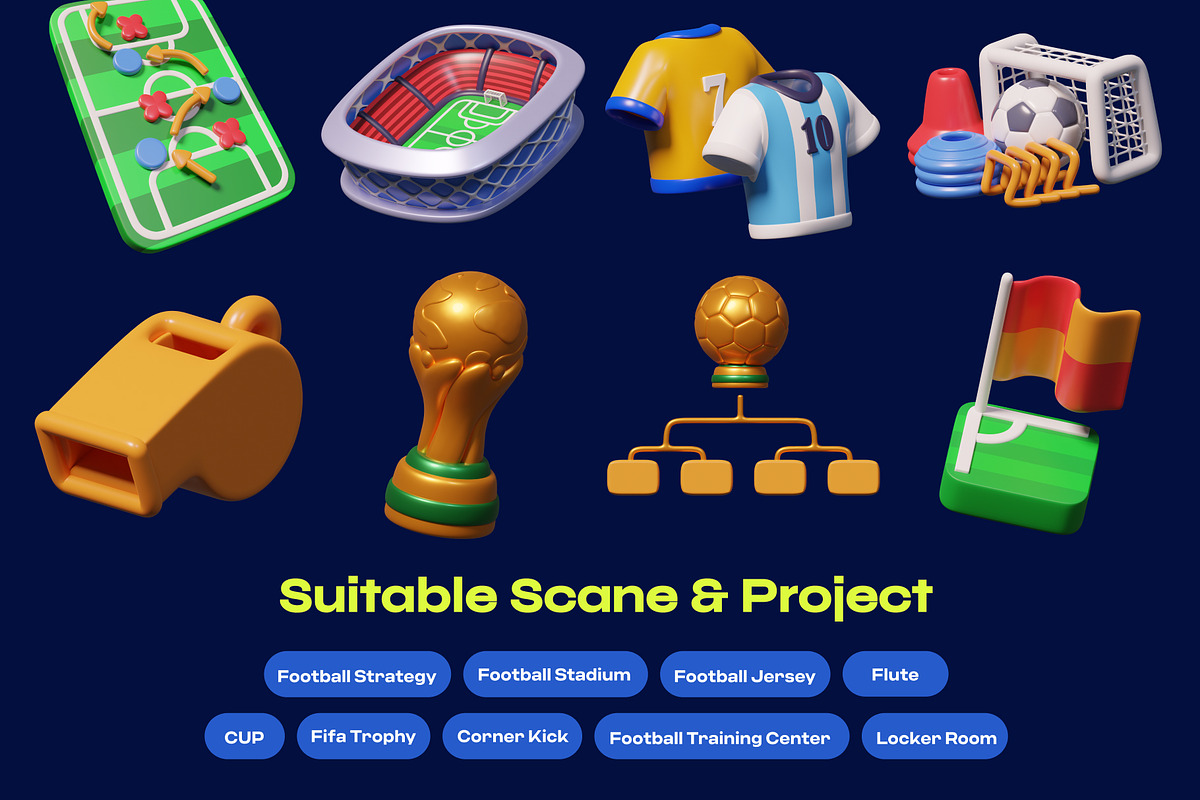 Football & Soccer 3D Icon Pack, an Environmental 3D Model by orenjidesign (Photo 4 of 8)