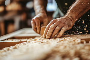 Close up on woodworker sanding wood, a Business Photo by MistyDay