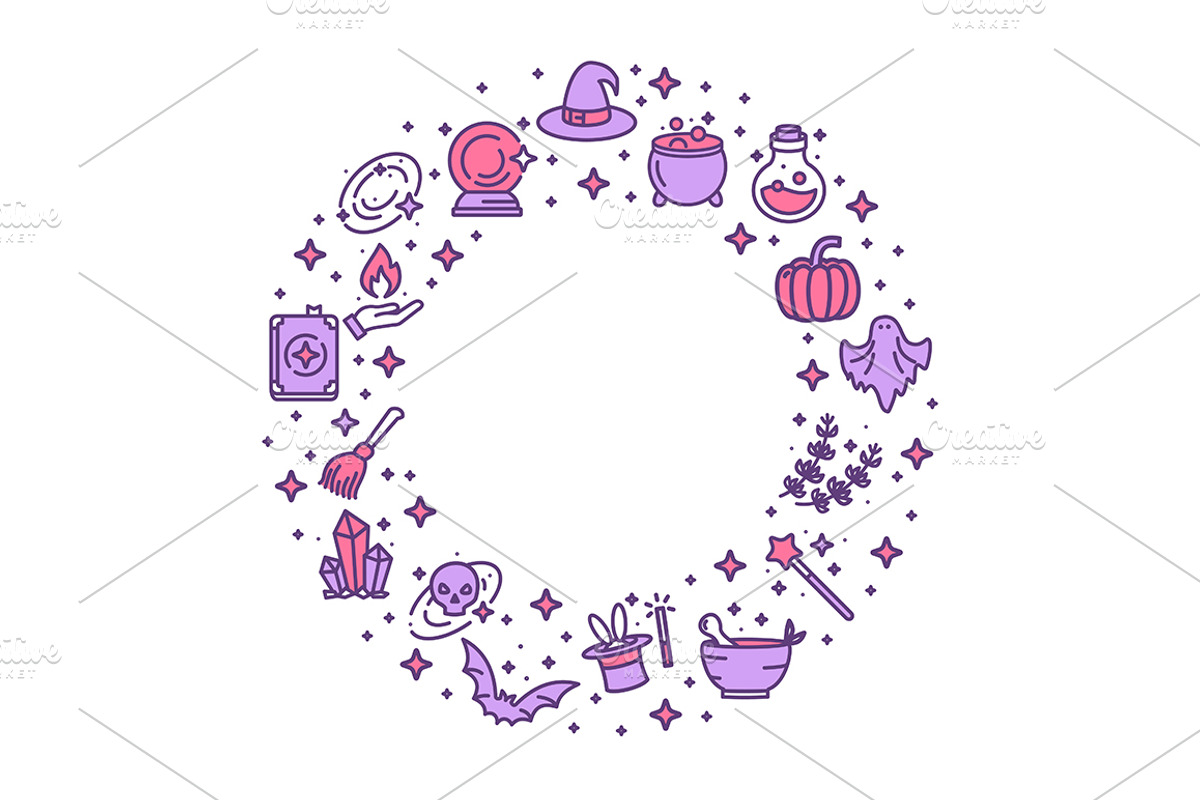Magic Witch Halloween Round  Design, a Work Illustration by Vector and Templates (Photo 1 of 2)
