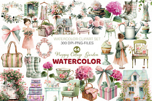 Preppy Cottage Clipart Vintage Garde, an Illustration by Designworld