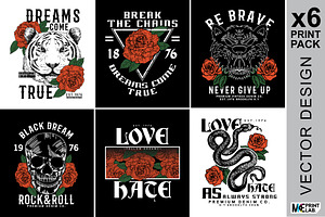 BLACK ROSES LINE T-SHIRT PRINT PACK