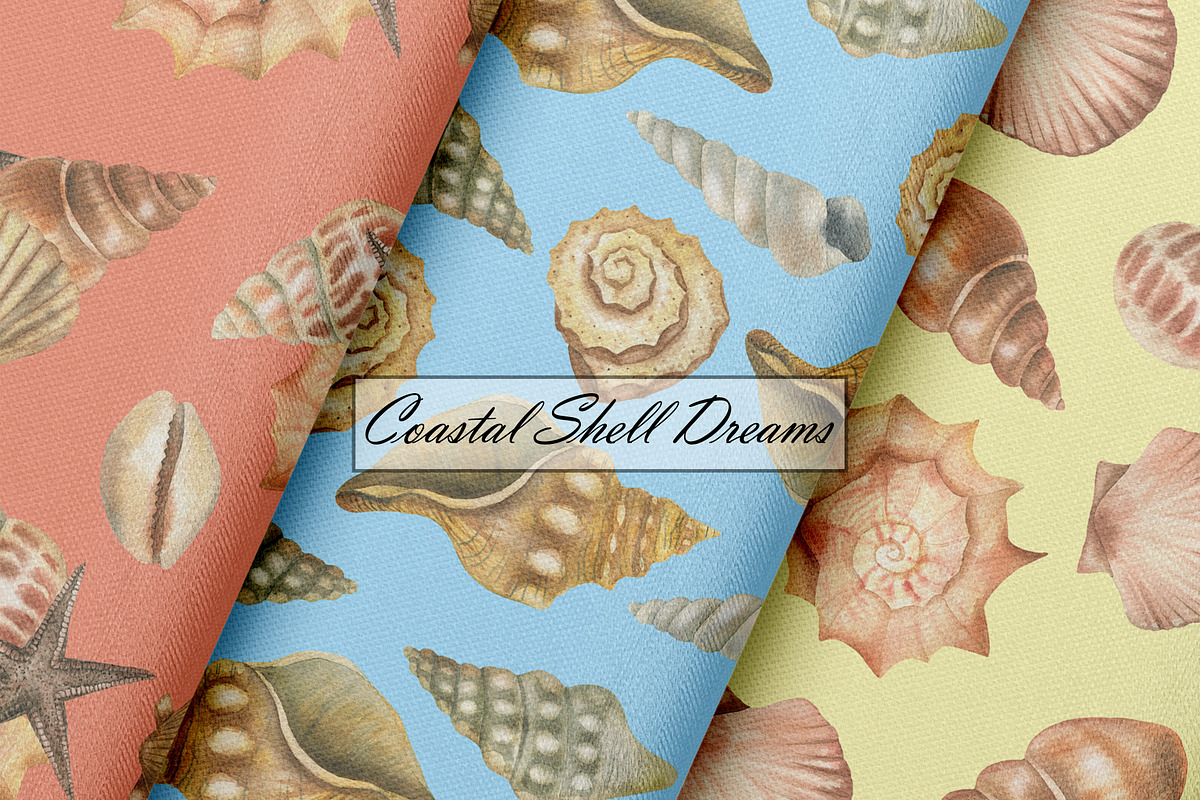Watercolor Seashell Seamless Pattern, an Illustration by OlDm_Shop (Photo 6 of 10)