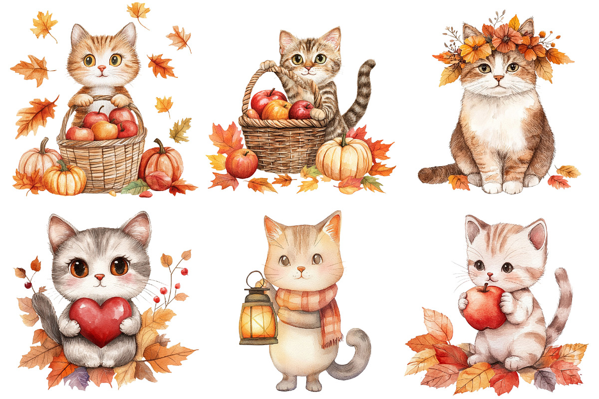 Cute Autumn Cat Sublimation Clipart, an Illustration by CitraGraphics (Photo 3 of 6)