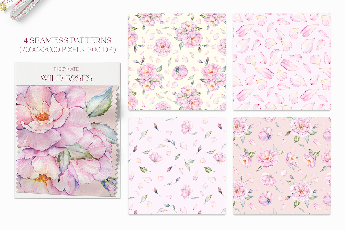 Watercolor Roses Clipart & Patterns, an Illustration by PicByKate (Photo 6 of 7)
