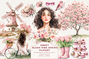 Sweet Blush Pink Spring Clipart, an Illustration by NadiaTheronArt