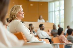 Audience seated at a conference with, a Photo by Dvoevnore photos