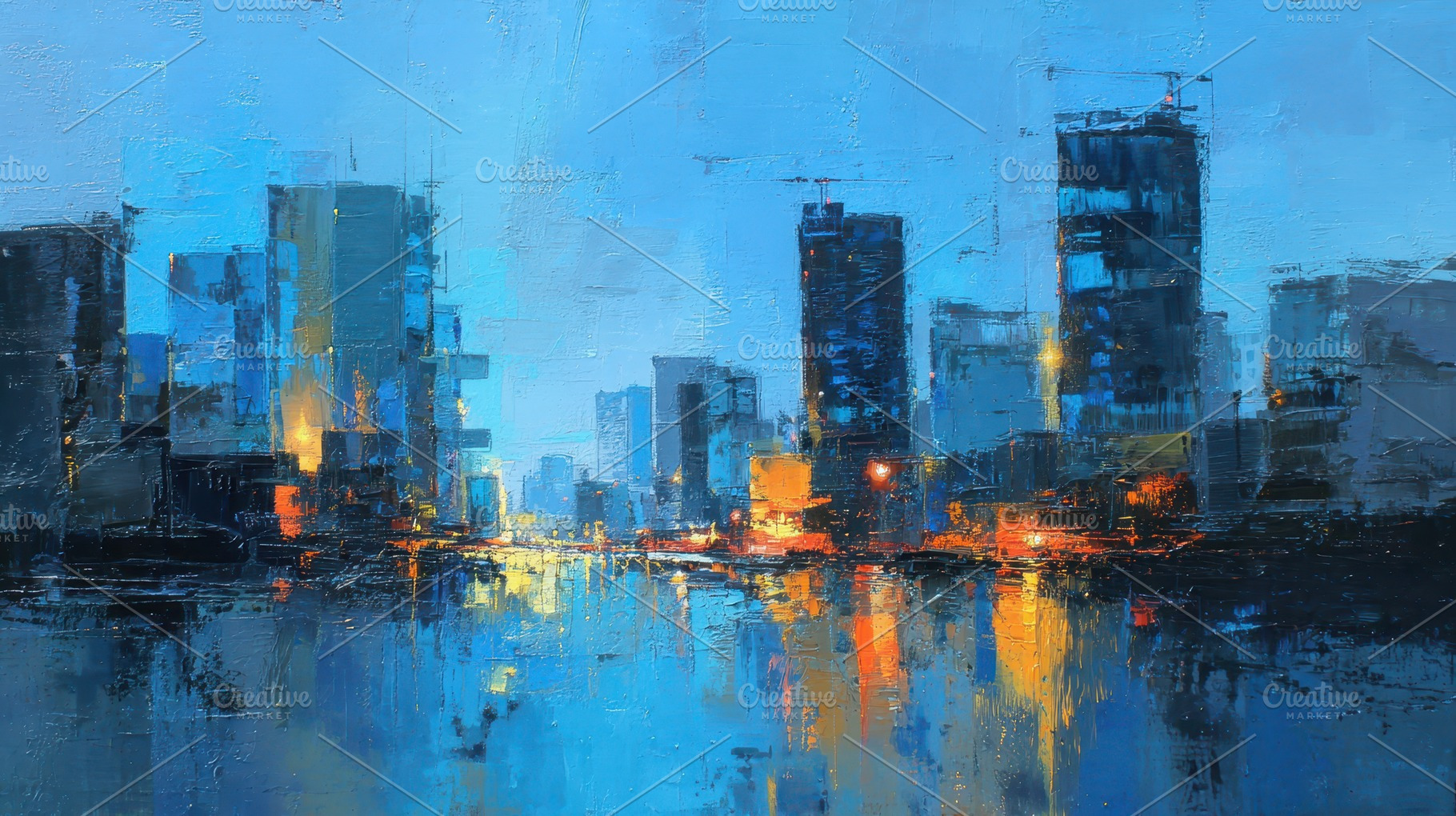 City skyline at dusk with glowing, a Photo by Pavel_design