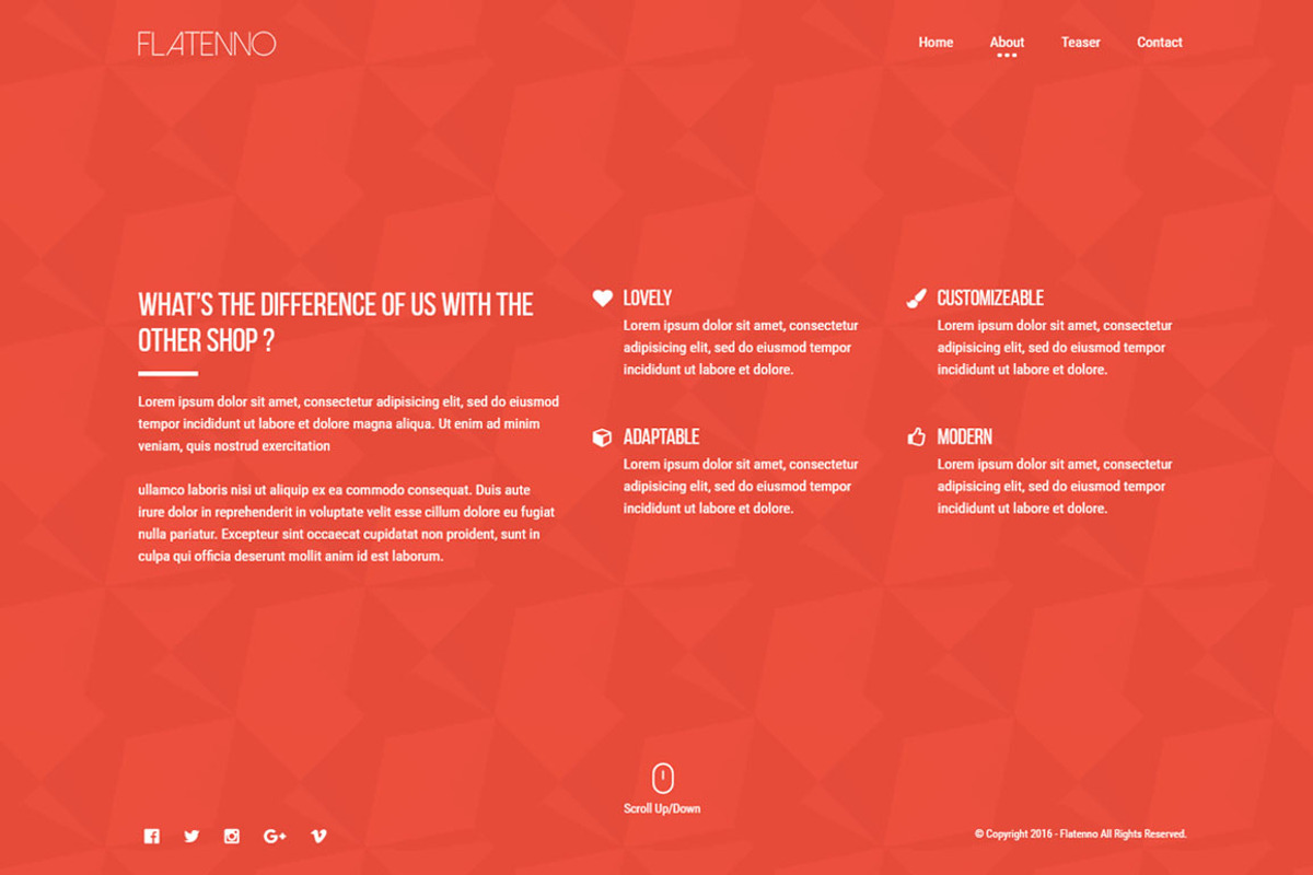 Flatenno Responsive Coming Soon, a HTML Template by thirtyfish (Photo 3 of 6)