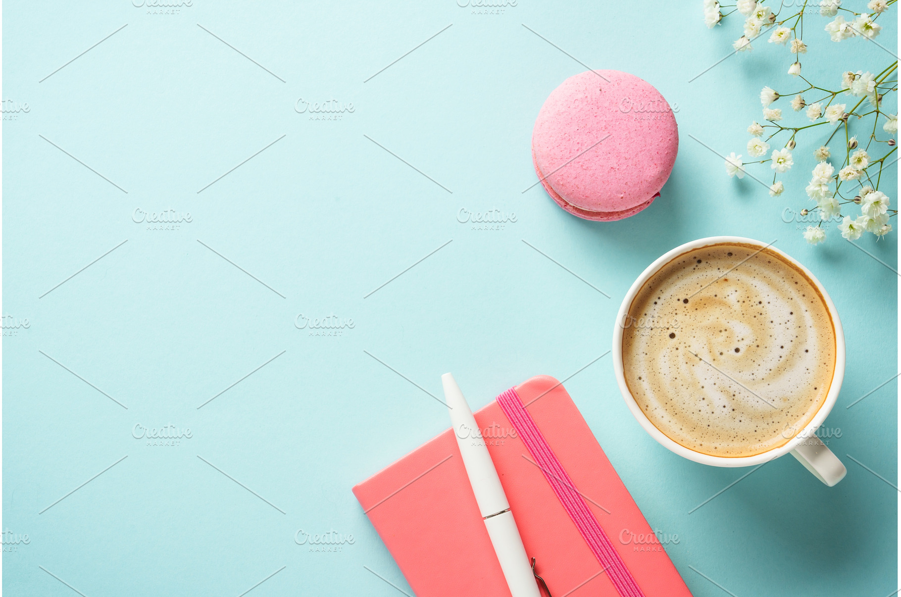 Cup of coffee, macaroon and flower, a Food & Drink Photo by Nadia-nb