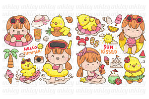 Cute Duck And Girl Clipart