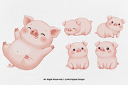 15 Bundle Watercolor Chubby Pig Pink, an Animal Illustration by Morspective (Thumbnail 6 of 8)