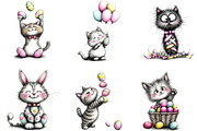 Whimsical Funny Easter Cat Clipart, an Illustration by Designking (Thumbnail 2 of 5)