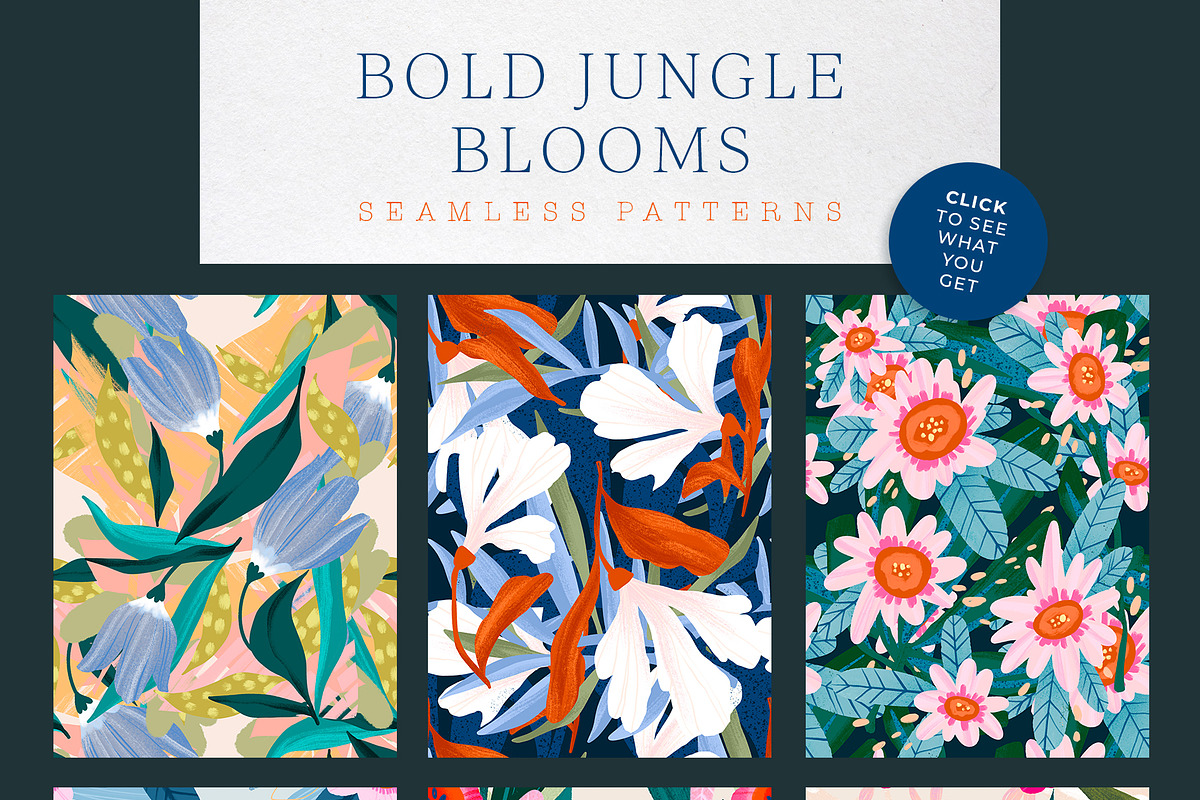 Bold Jungle Blooms Seamless Patterns, a Decorative Illustration by Ramona Schratt (Photo 9 of 9)