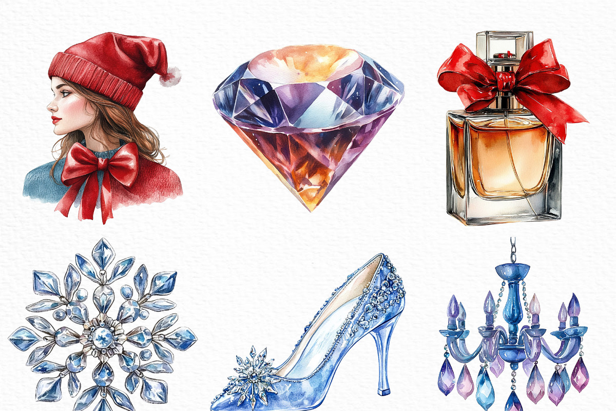 Watercolor Luxury Christmas Clipart, an Illustration by Craft Nest (Photo 5 of 6)