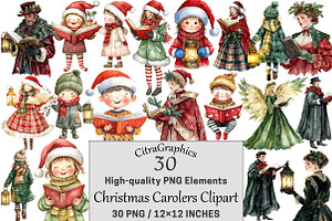 Christmas Carolers Watercolor, a Seasonal Illustration by CitraGraphics
