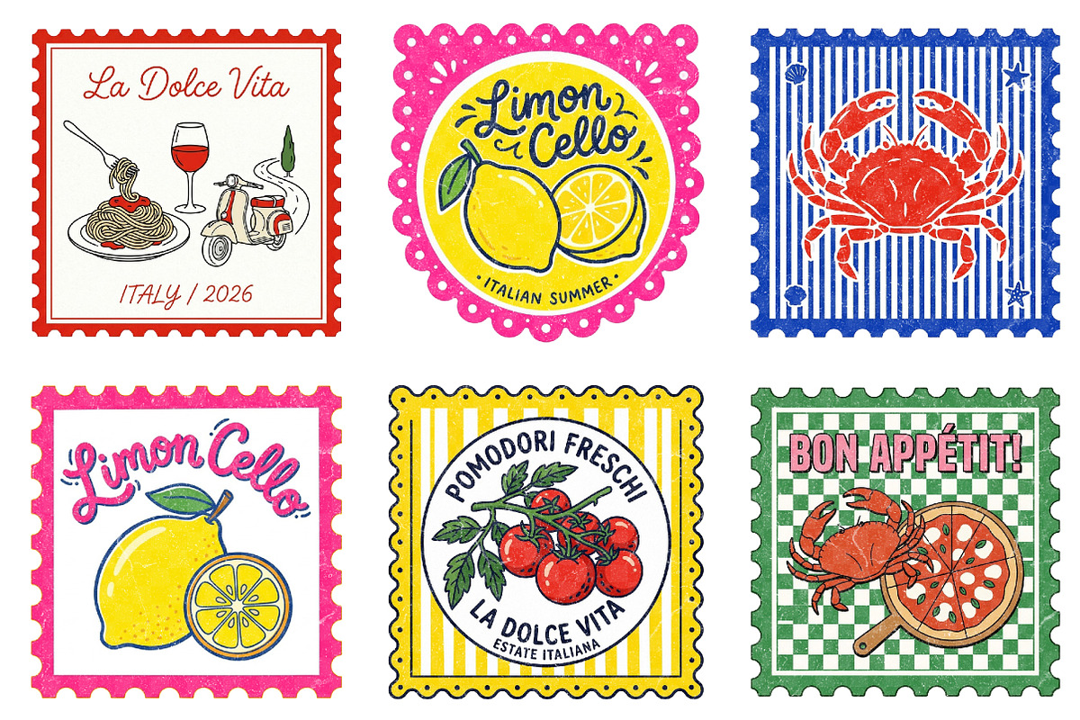 Italian Summer Stamp Clipart Bundle, an Illustration by Dream Creation (Photo 2 of 8)