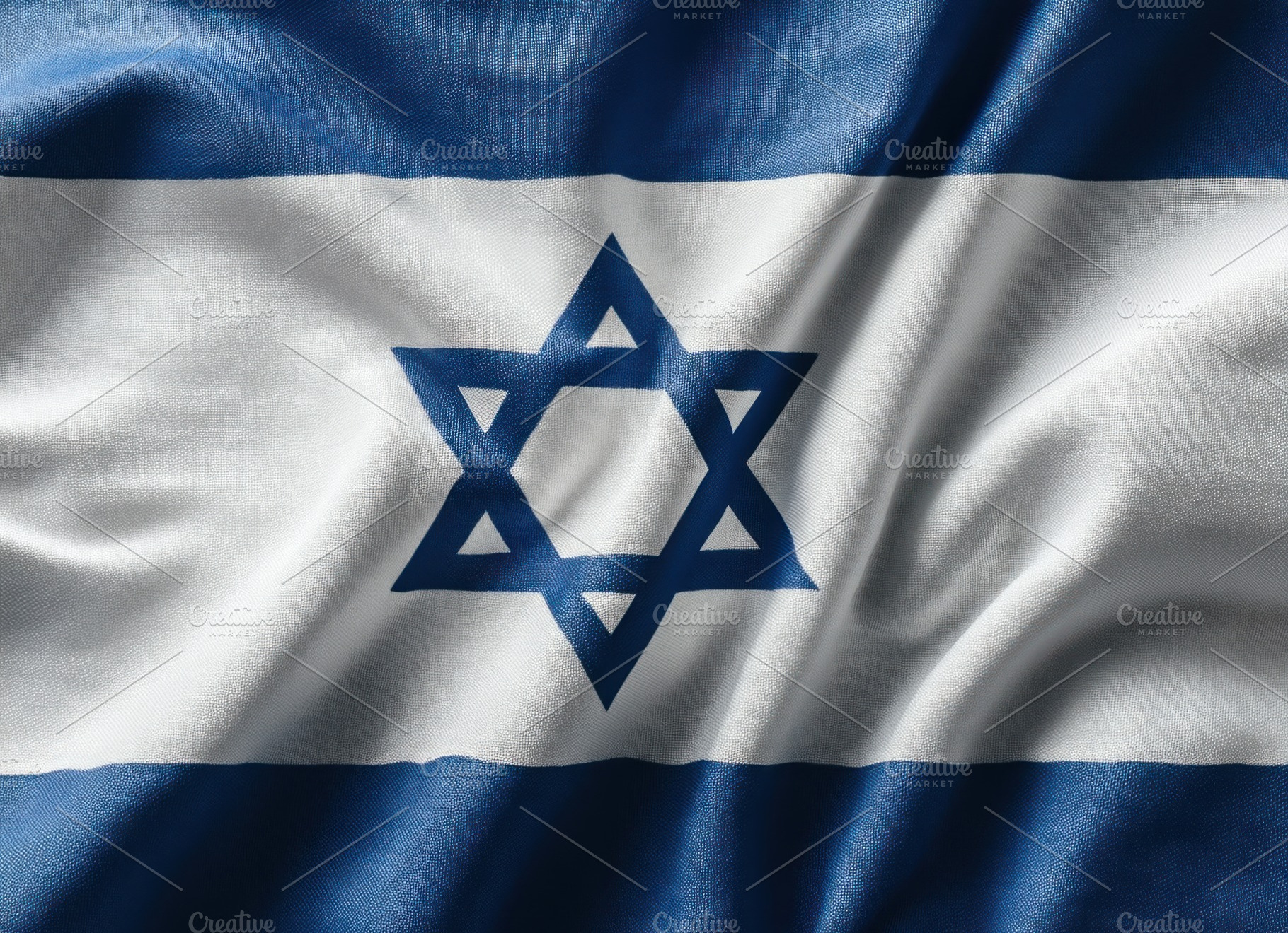 Realistic Israeli flag waving with Star of David symbol in blue and white on cl, a Background Photo by José Manuel Gelpi