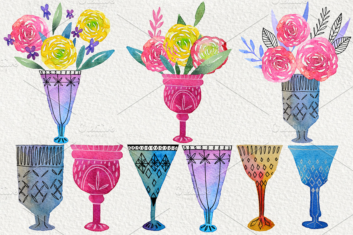 Flower Wine watercolor design set, a Decorative Illustration by Astel (Photo 2 of 6)