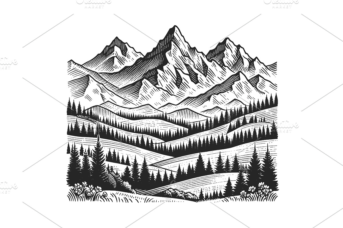 Mountain Landscape with Forest, an Illustration by AlexArt