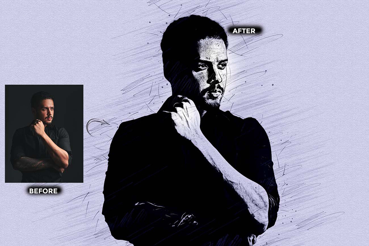 Ink Oil Sketch Artist FX Ps Action, an Action Add-On by Studio Retouch (Photo 5 of 12)