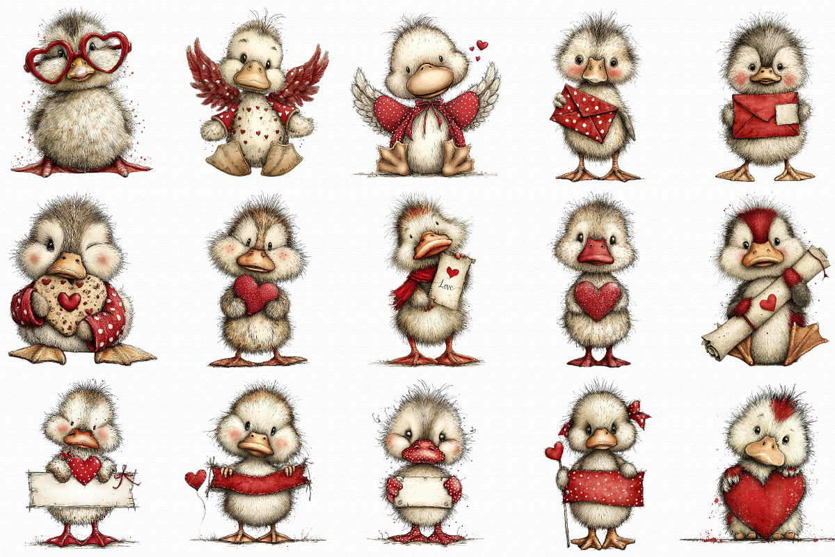 Cute Baby Duck Valentine Clipart, an Illustration by Libby Wishes (Photo 2 of 7)