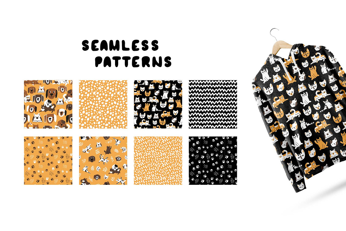 Cute Cats and Dogs patterns, an Animal Illustration by essskina (Photo 3 of 9)