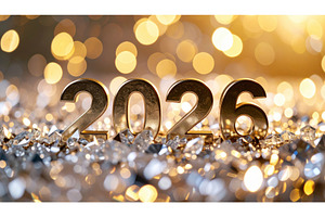 Gold numbers reading 2026 with, a Holiday Photo by Igor Tichonow