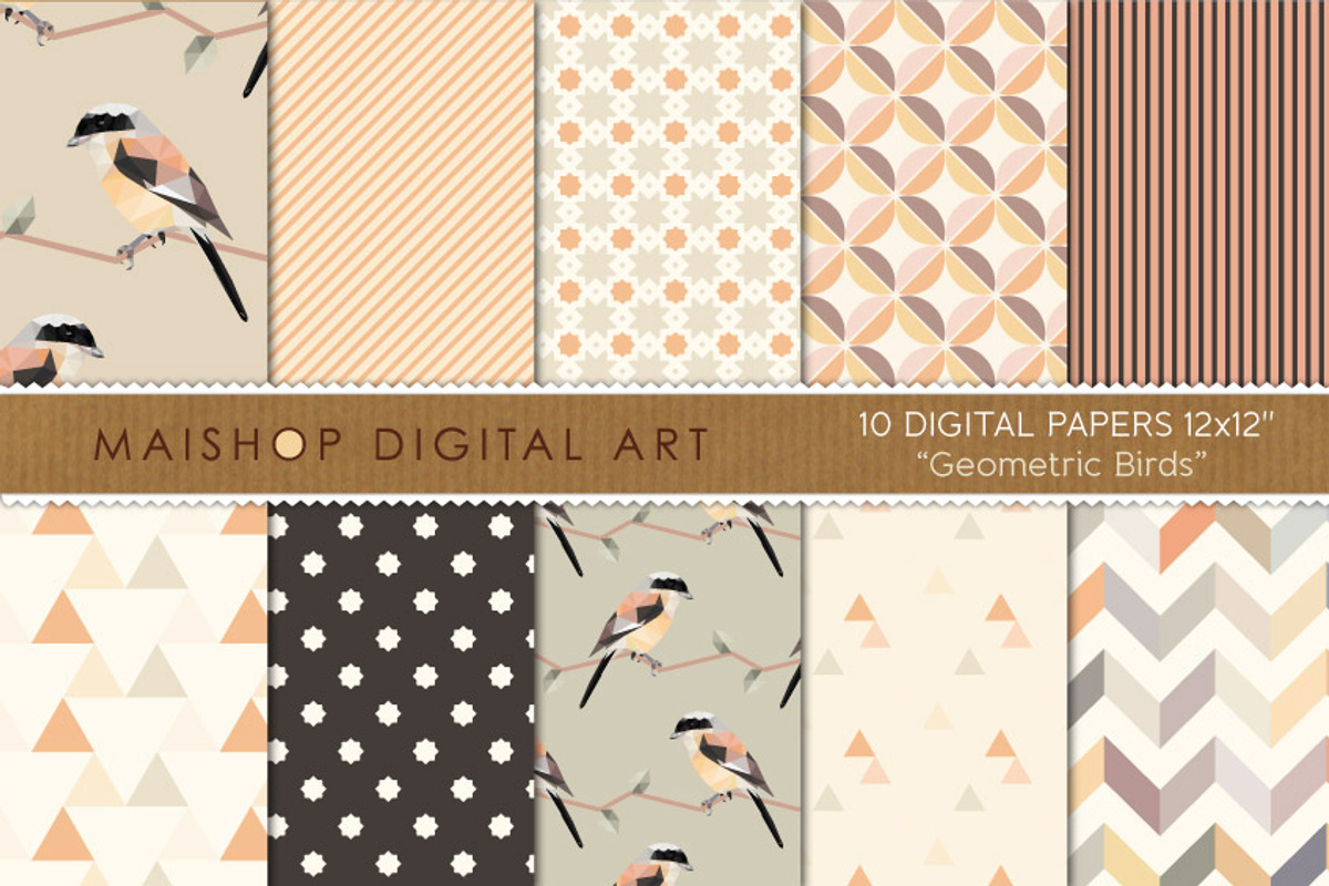 Digital Paper Geometric Birds