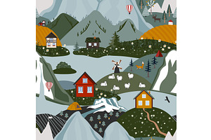 Seamless pattern with Norway houses, an Animal Illustration by Toltemara