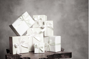White gift boxes with ribbons as a, a Holiday Photo by Anna Efetova