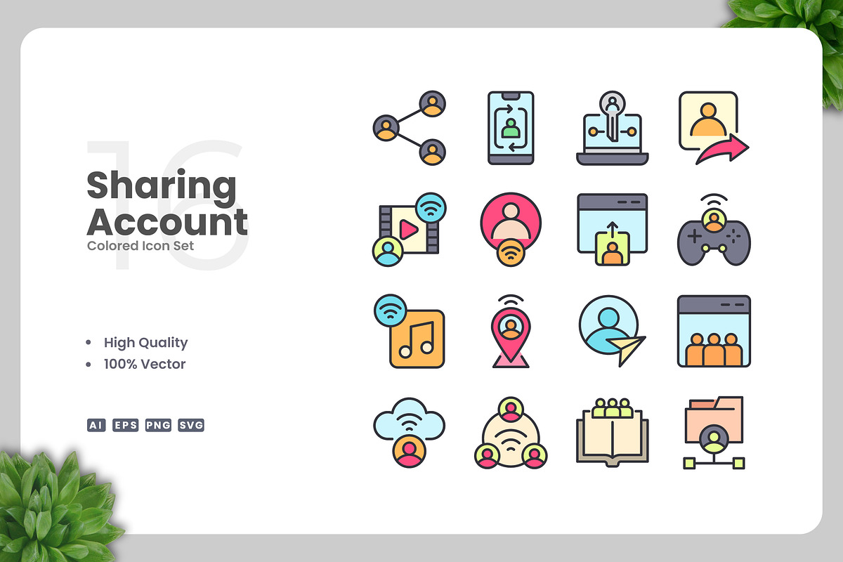 Sharing Account Colored Icons, an Icon by Upnowgraphic
