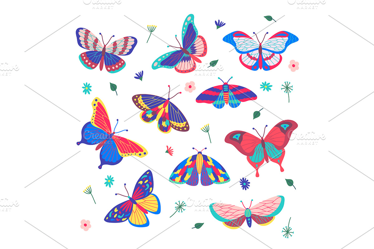 Exotic Butterflies Icons Set. Vector, an Object Graphic by Bigmouse_art
